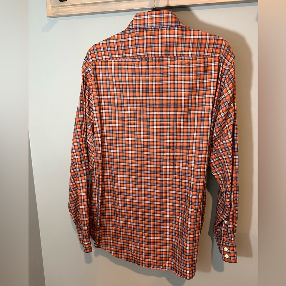 Black Brown 1826 Brown/Orange/Blue Plaid 80's 2-Ply Cotton Button Down Shirt - Picture 4 of 6